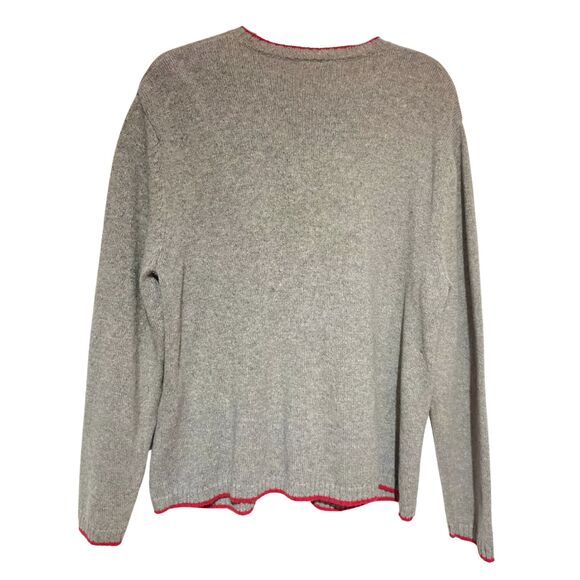 Vintage Southern Lady Christmas Knit Cardigan Sweater Gray Zip Front Large - Picture 3 of 11